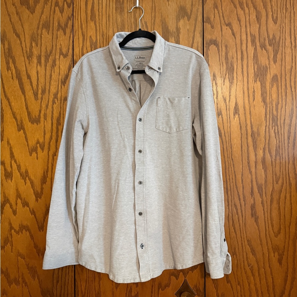 L.L. Bean Slightly Fitted Button Down Shirt L Reg Gray Stretch Cotton